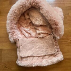 Cozy Pink Faux Fur Hooded Scarf NWOT